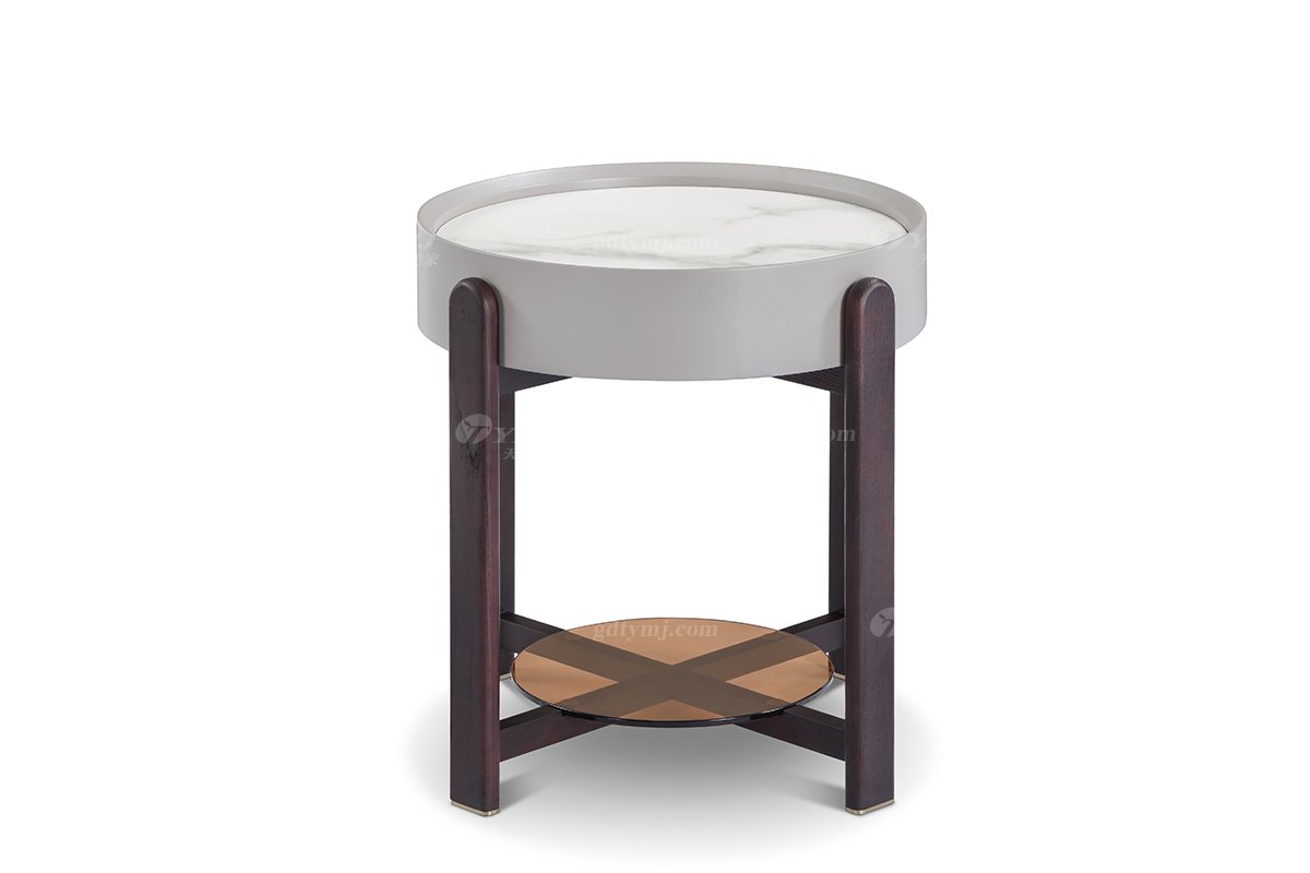 意式極簡風格高端別墅家具現代輕奢時尚客廳煙熏色+細花白巖板茶幾LT1909-3茶幾