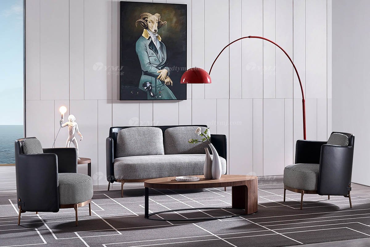 意式極簡風格高端別墅家具現代輕奢時尚客廳皮布藝二位沙發LS1710-26二位沙發場景