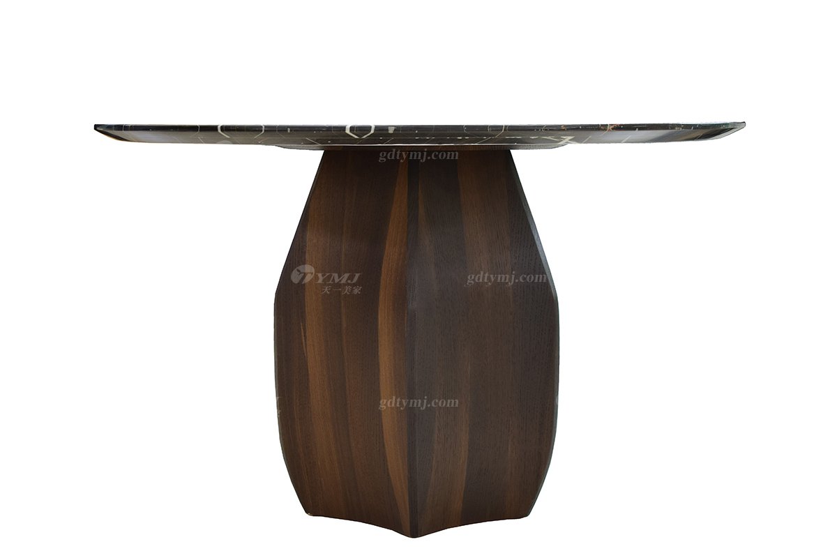 意式極簡風格高端別墅豪宅家具品牌現代輕奢簡約時尚煙熏色+卡拉白石面餐桌DT1705-13圓餐臺