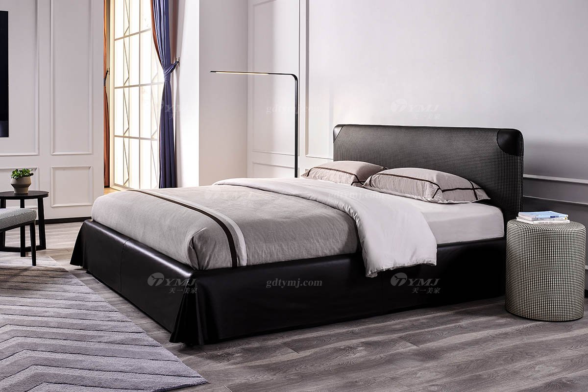意式極簡風(fēng)格高端別墅會所家具品牌現(xiàn)代輕奢臥室高級真皮雙人床BB1603-18床場景