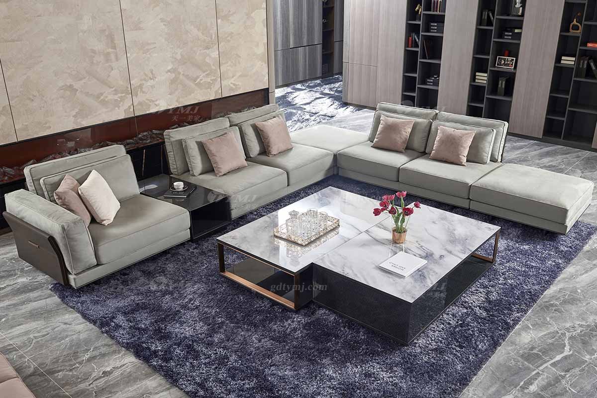 高端會所別墅大宅家具品牌后現代輕奢風格客廳大氣舒適米色轉角組合沙發