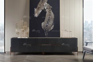 后現(xiàn)代輕奢風(fēng)格家具高端會所別墅品牌家具時(shí)尚客廳大理石面+黑檀電視柜