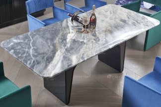 后現(xiàn)代輕奢風(fēng)格家具高端會所別墅品牌家具時尚餐廳大理石面+尼斯莫蘭迪綠餐桌