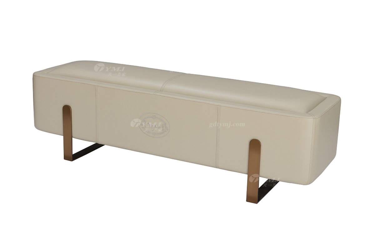 輕奢后現代風格家具高端會所別墅品牌家具時尚臥室皮藝軟包+玫瑰金屬床尾凳CW260-541床尾凳細節