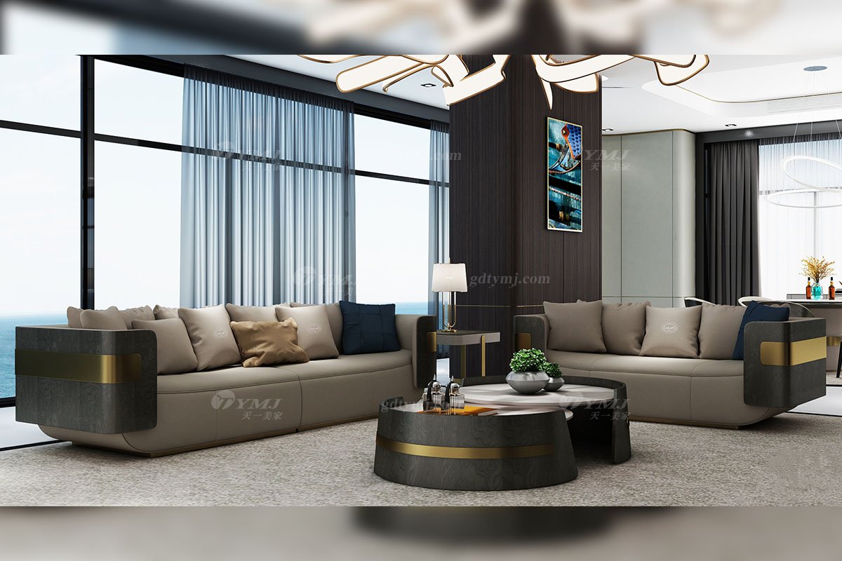 輕奢后現(xiàn)代風(fēng)格家具高端會(huì)所別墅品牌家具時(shí)尚客廳樹瘤+真皮四位沙發(fā)CX640-4四位沙發(fā)場(chǎng)景