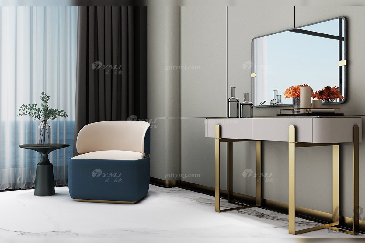 輕奢后現(xiàn)代風(fēng)格家具高端會所別墅品牌家具時尚臥室樹瘤+玫瑰金屬梳妝臺CW422-021梳妝臺場景