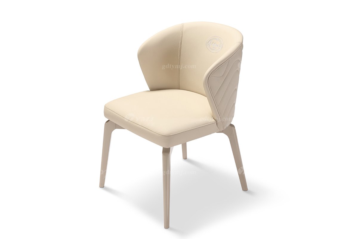 輕奢后現代風格家具高端會所別墅品牌家具時尚餐廳米色真皮餐椅