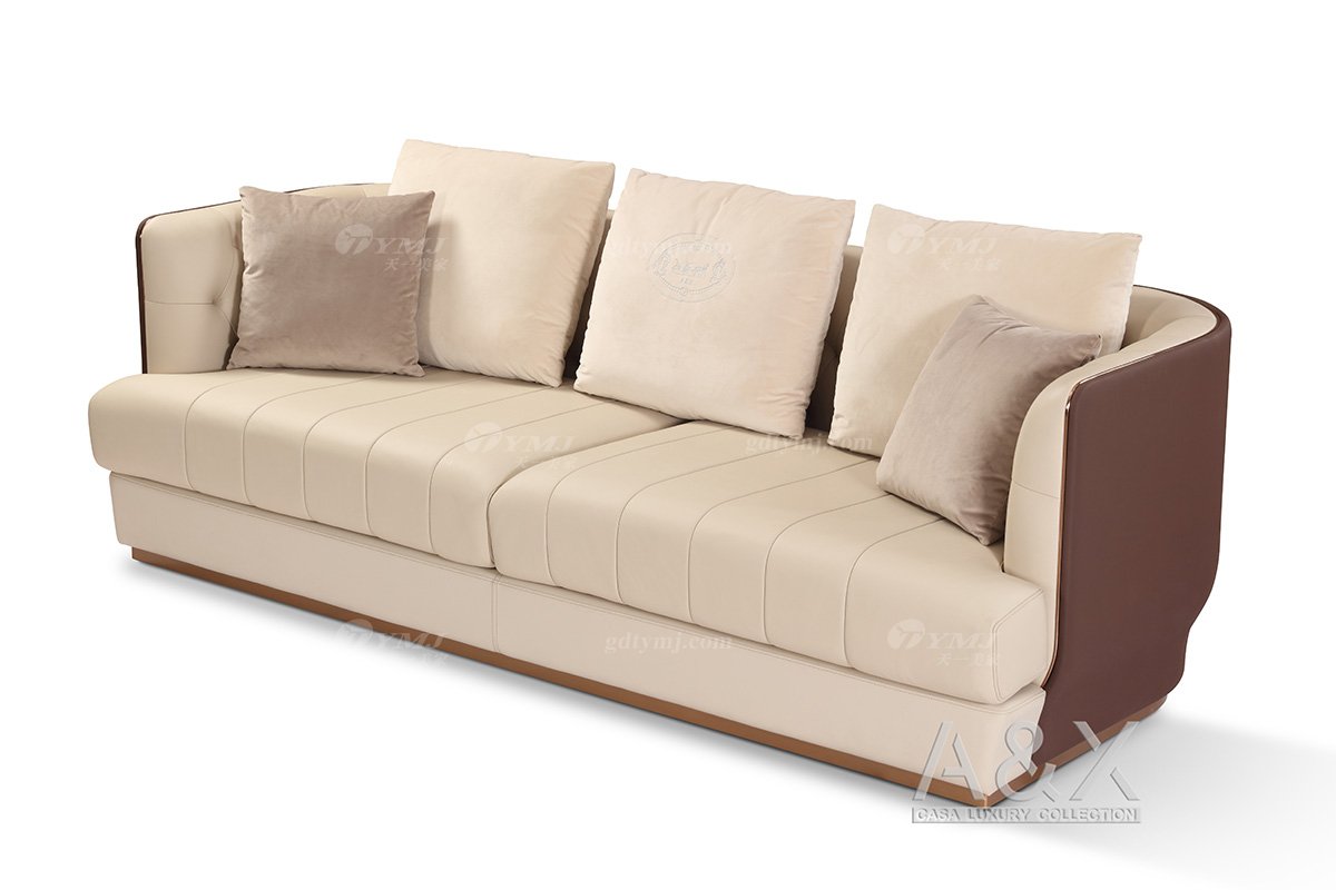 輕奢后現代風格家具高端會所別墅品牌家具時尚客廳咖啡色皮藝沙發組合TX011-3三位沙發