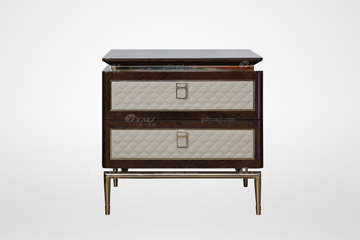 高端簡美輕奢風(fēng)格家具別墅會所家具品牌臥室實(shí)木+金屬床頭柜