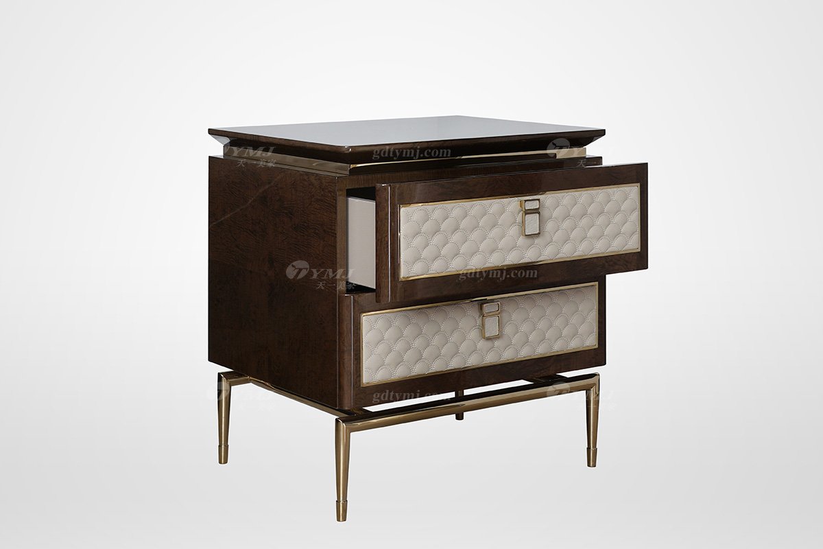 高端簡美輕奢風格家具別墅會所家具品牌臥室實木+金屬床頭柜3025-101床頭柜1