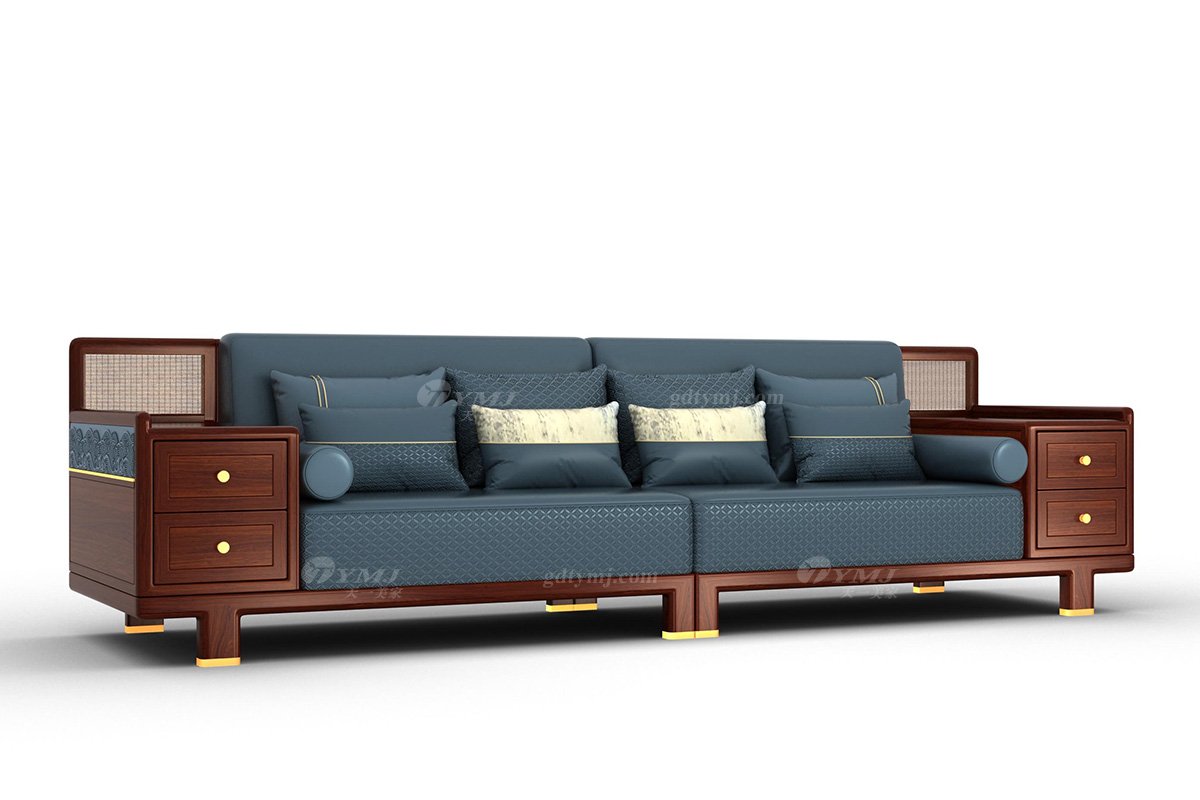 新中式辦公家具風格品牌家具時尚簡約高端進口實木刺猬紫檀四位沙發