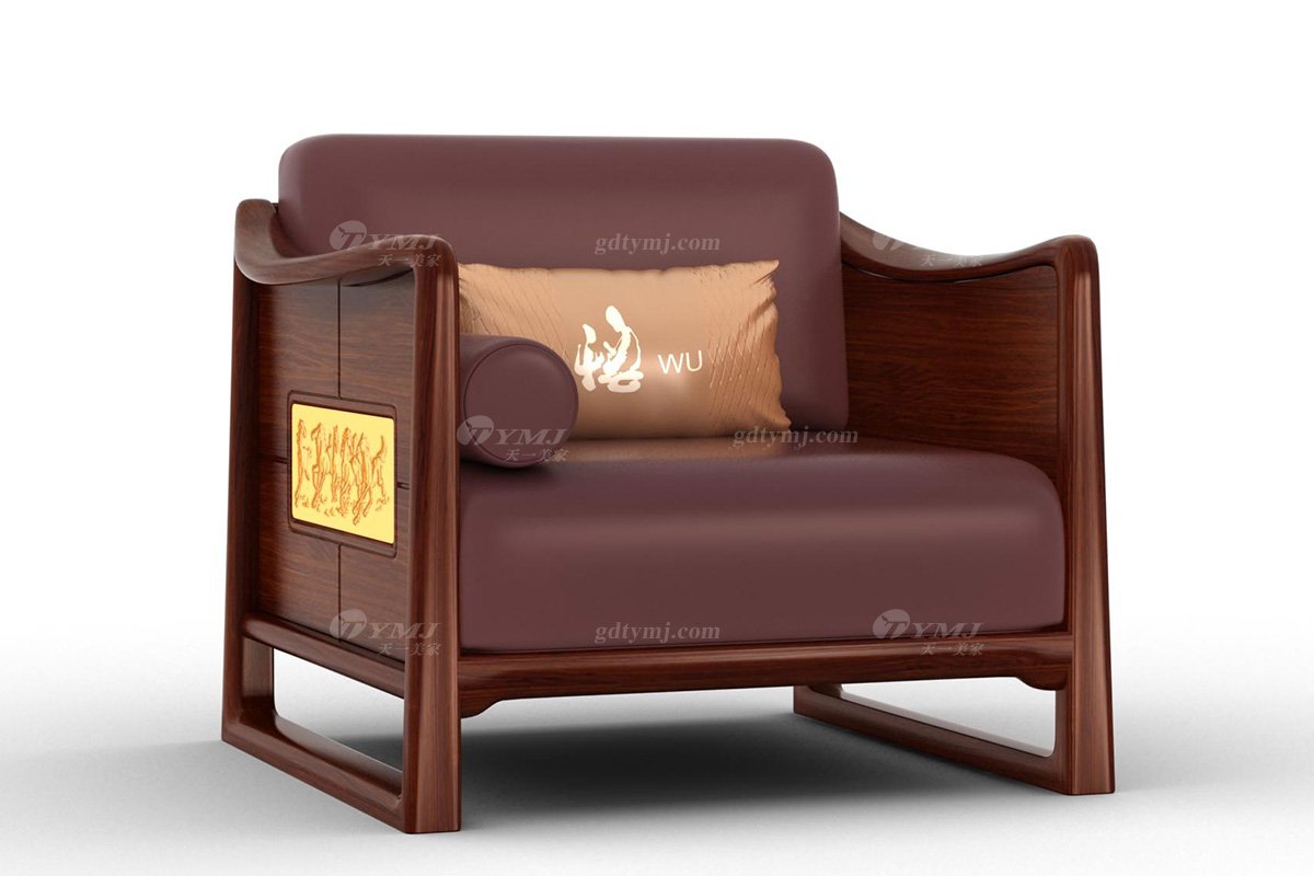 高端新中式辦公家具風(fēng)格品牌家具簡約安哥拉紫檀實木單位沙發(fā)