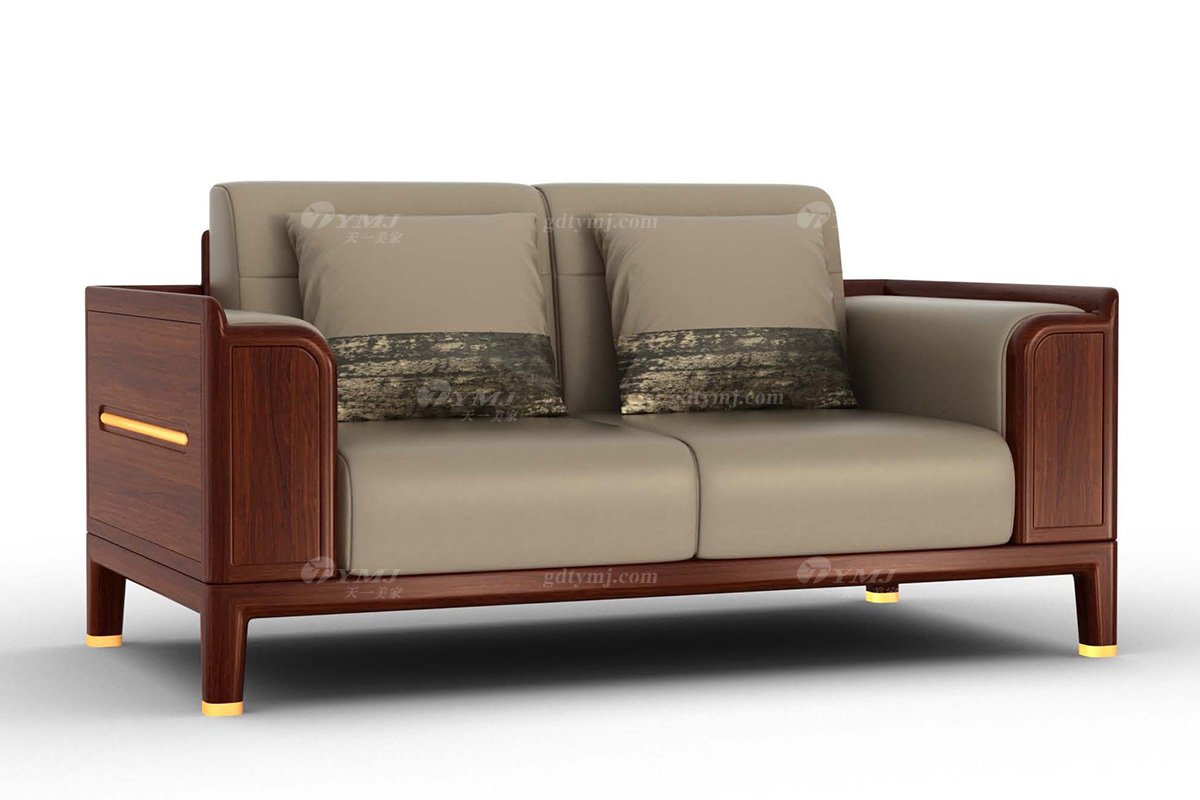 高端新中式辦公家具風(fēng)格品牌家具簡約大氣實木刺猬紫檀雙人位沙發(fā)