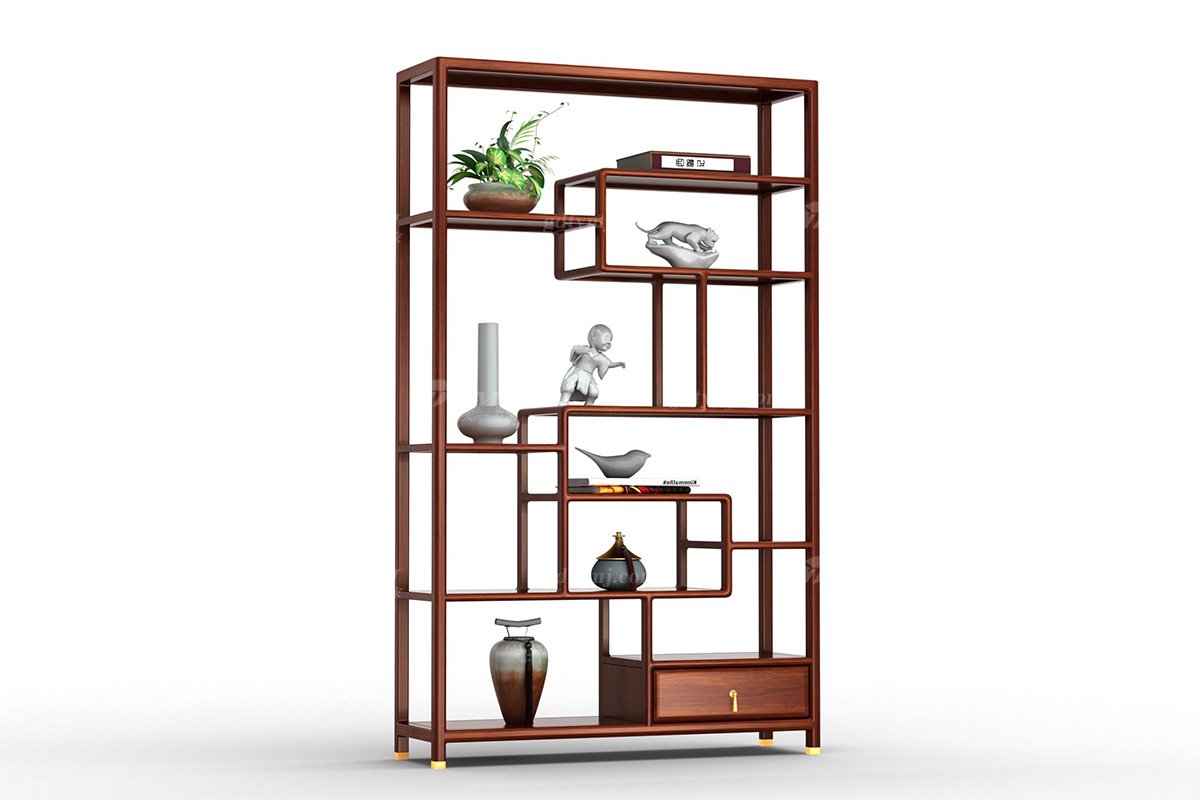 新中式辦公家具風(fēng)格高端品牌家具簡約大氣實木紫檀博古架組合水墨江南博古架左邊柜