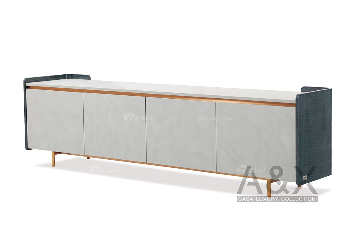 輕奢后現代風格家具高檔會所別墅家具品牌時尚不銹鋼玫瑰金電視柜