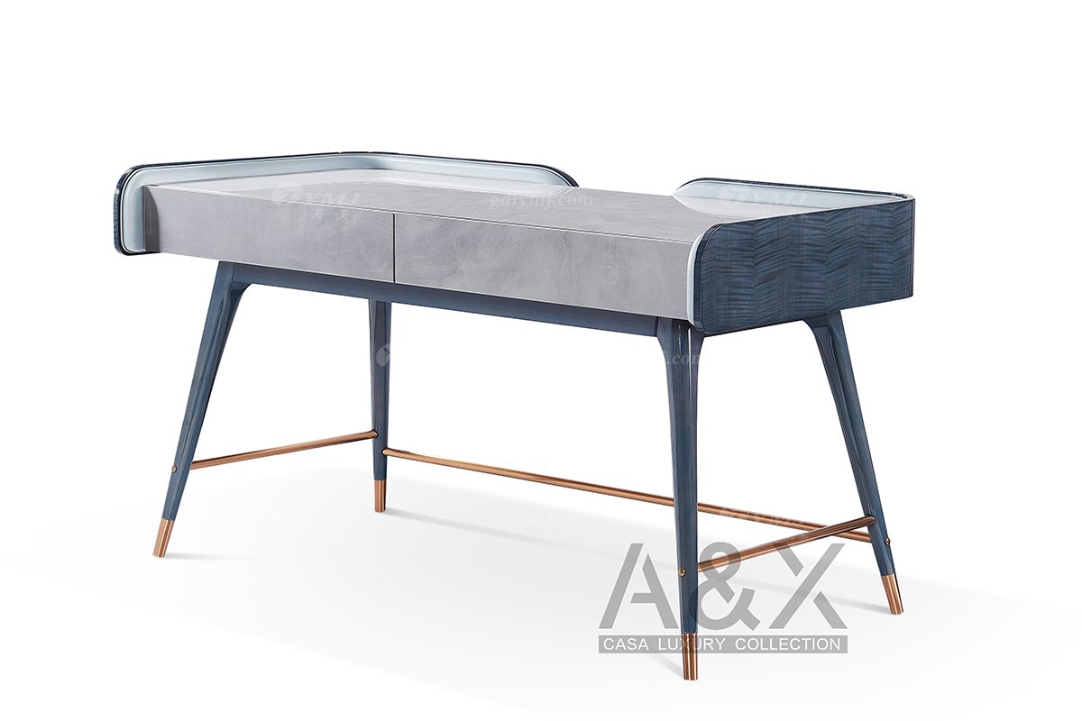 輕奢后現代風格家具高檔會所別墅家具品牌時尚不銹鋼黃銅拉絲書桌CS610-051書臺