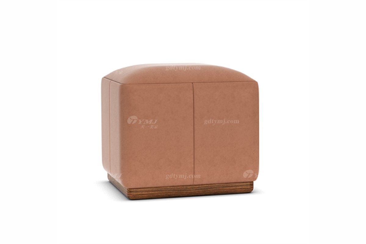 新中式高端會所家具品牌簡約風格客廳時尚橙色皮藝坐凳