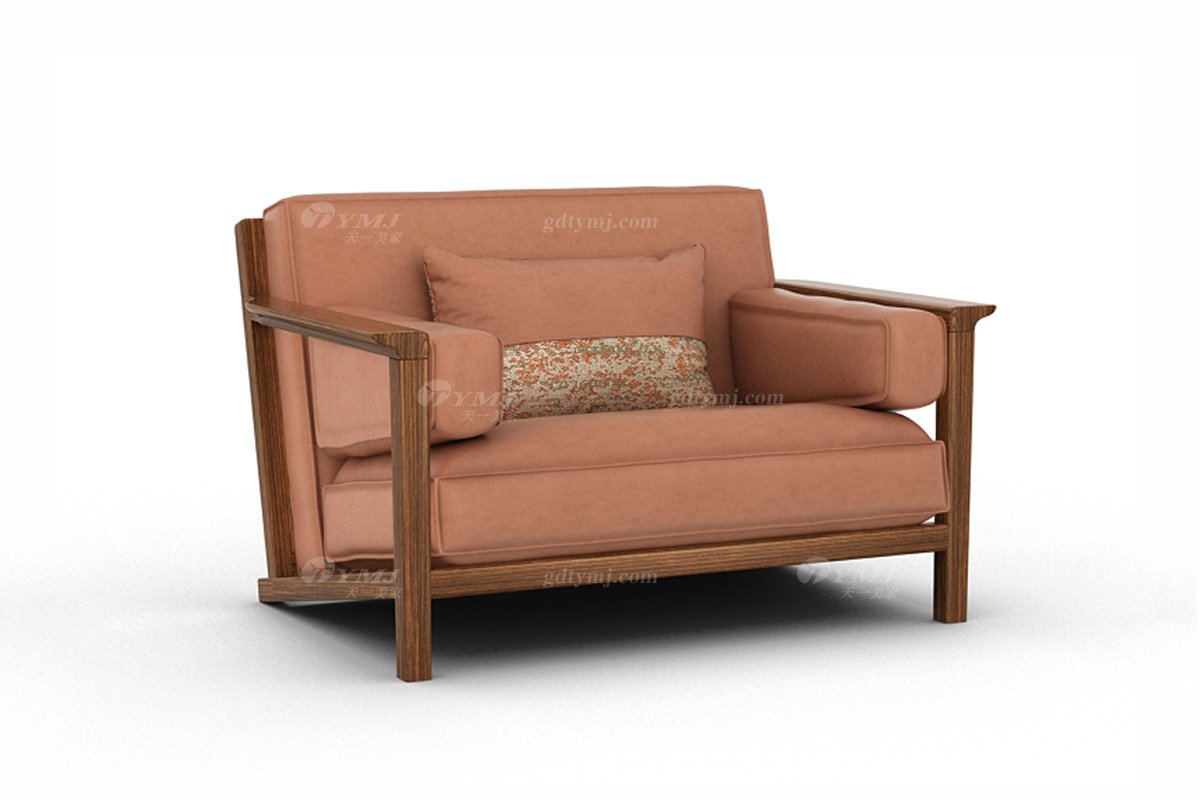 新中式家具風(fēng)格高端別墅家具品牌簡約風(fēng)格客廳棕色生態(tài)皮藝單人沙發(fā)