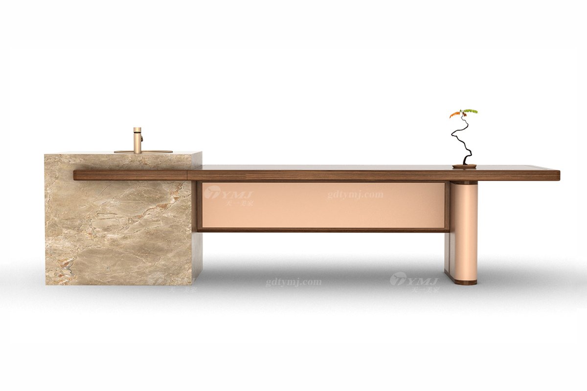 新中式風(fēng)格家具高端別墅家具品牌簡約時尚餐廳家具實木+生態(tài)皮藝中島臺餐桌