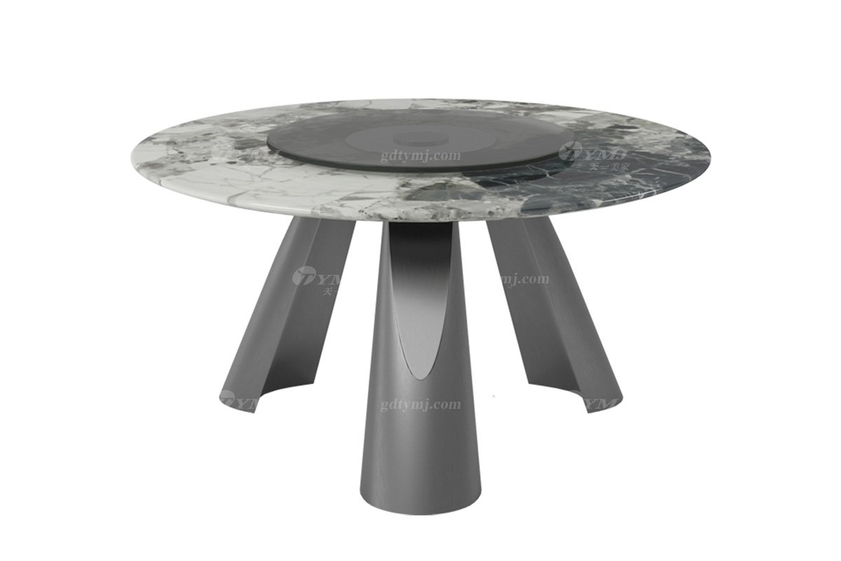 極簡風格家具品牌高端別墅會所簡約現代大理石圓餐桌