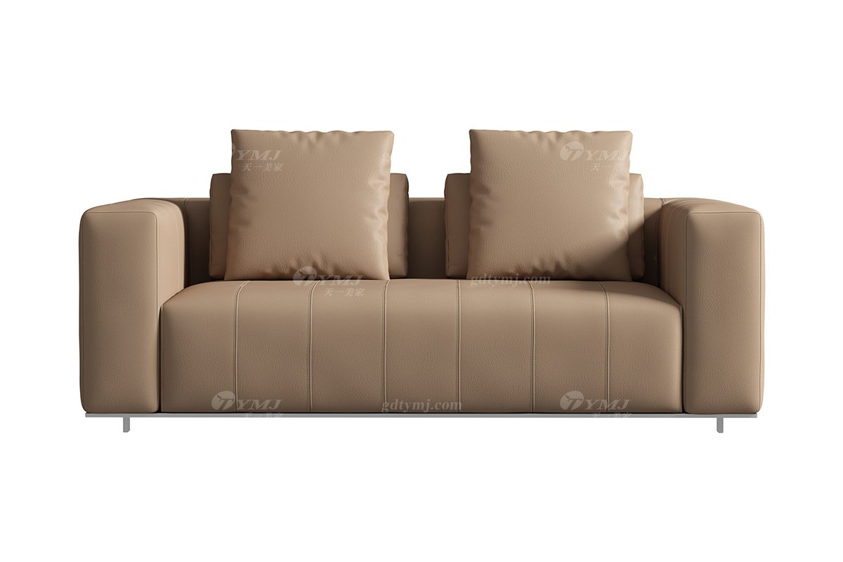 極簡風格家具別墅會所舒適實木進口黃牛皮雙人位沙發