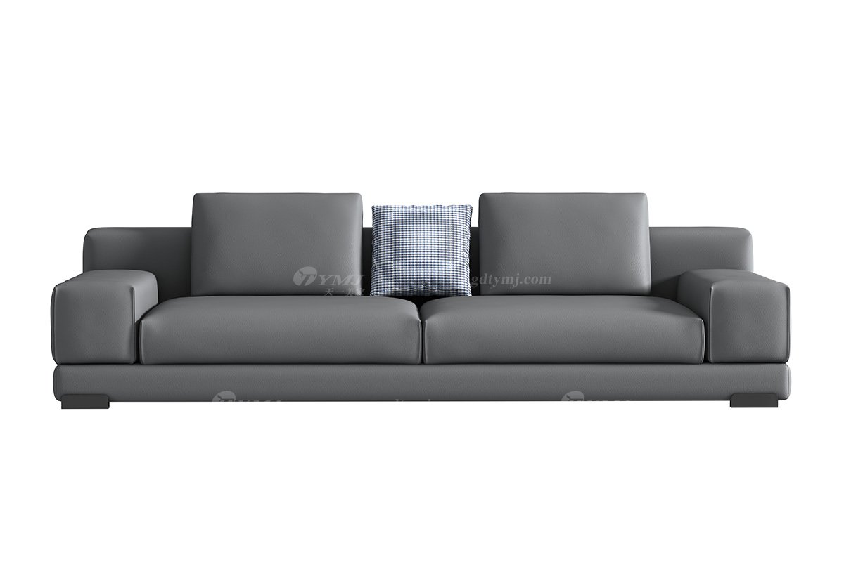 極簡風格家具別墅會所舒適實木進口頭層黃牛皮灰色三位沙發