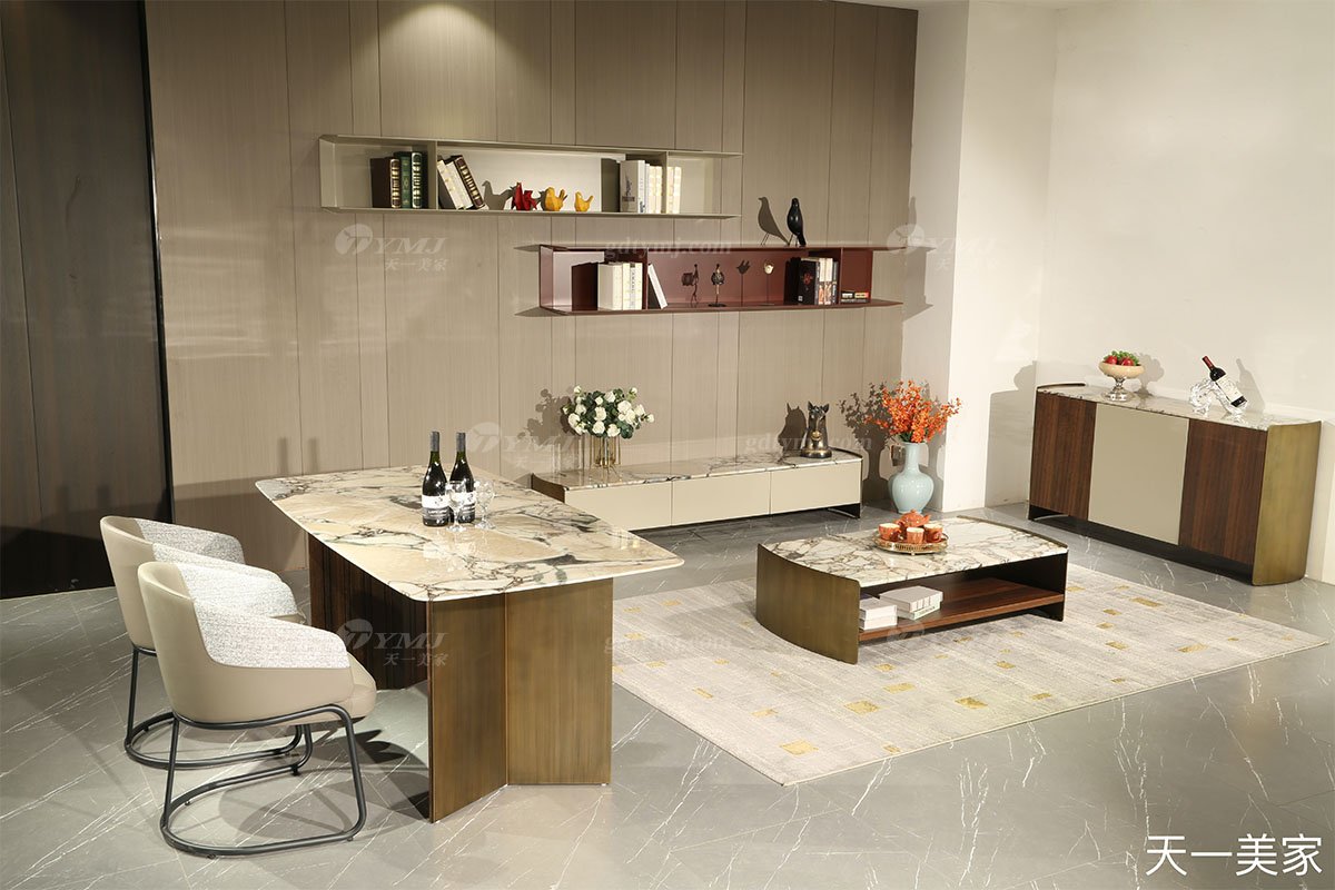 極簡風格家具高端別墅會所大宅家用仿黃古銅不銹鋼+天然大理石餐邊柜H629餐邊柜