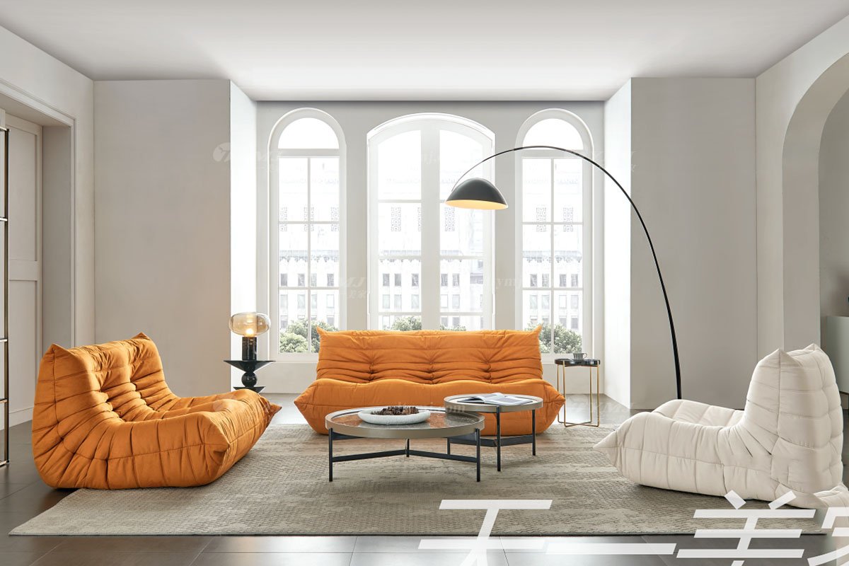 極簡風格家具高端別墅會所大宅簡約環保布藝橙色懶人毛毛蟲沙發WD603沙發