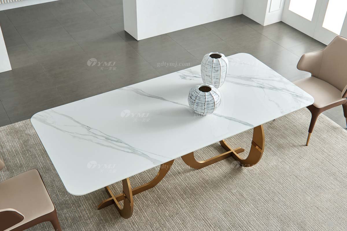 極簡風(fēng)格家具高端別墅會(huì)所大宅簡約不銹鋼天然大理石長餐桌WD702餐桌