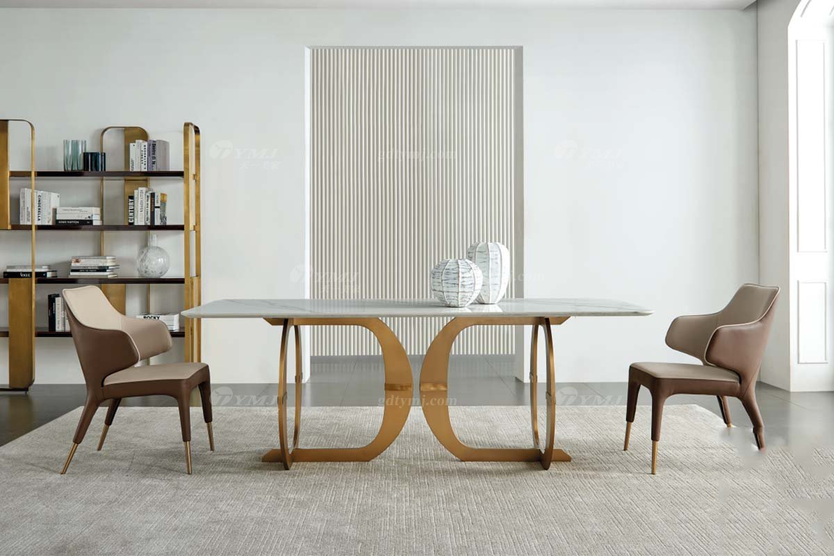 極簡風(fēng)格家具高端別墅會(huì)所大宅簡約不銹鋼天然大理石長餐桌WD702餐桌