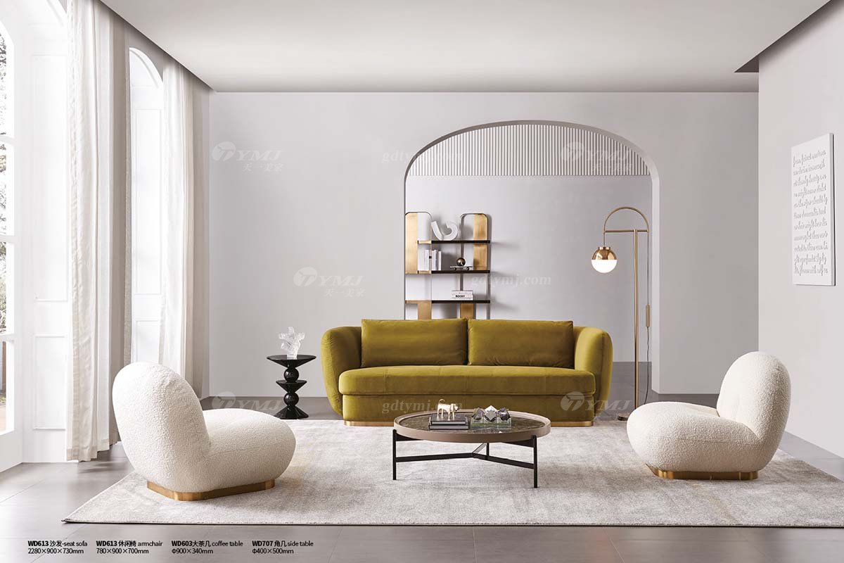 極簡風格家具高端別墅會所大宅時尚創意不銹鋼底+白色布藝休閑椅WD613休閑椅