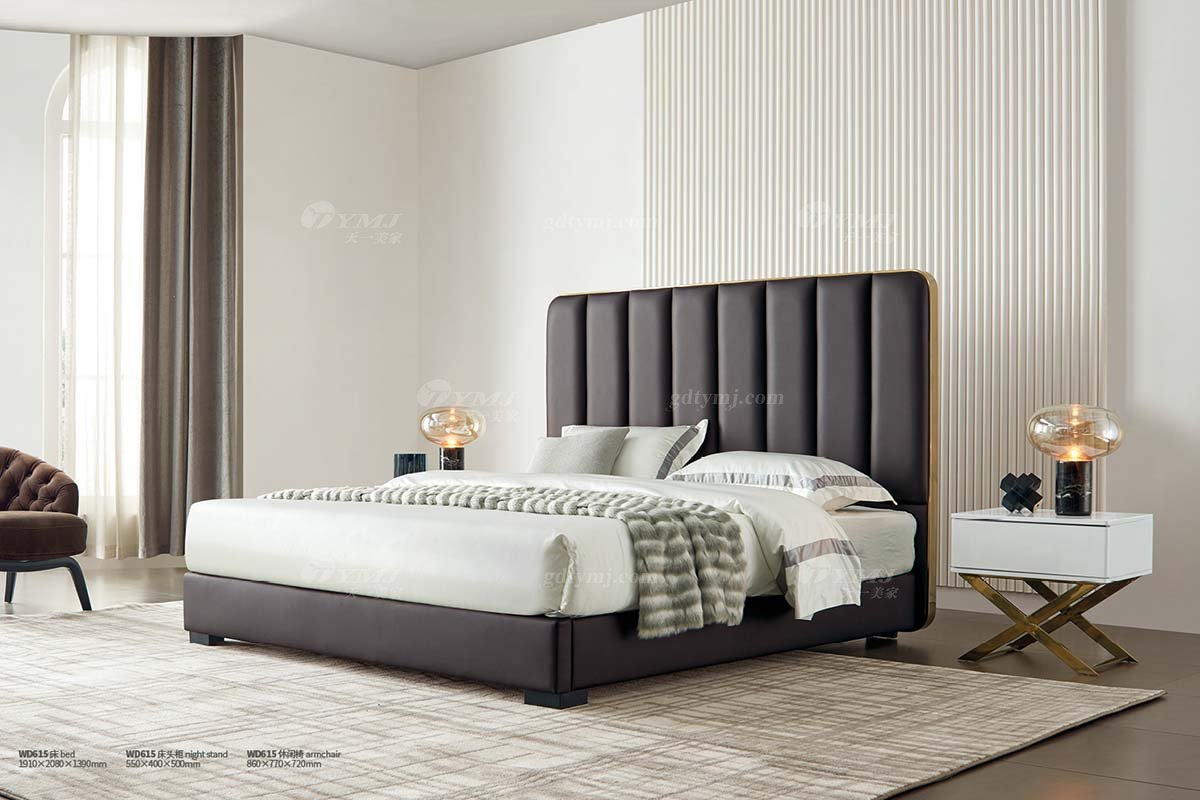極簡風格家具高端別墅會所大宅簡約時尚E1級環保板+不銹鋼床頭柜WD615床頭柜場景