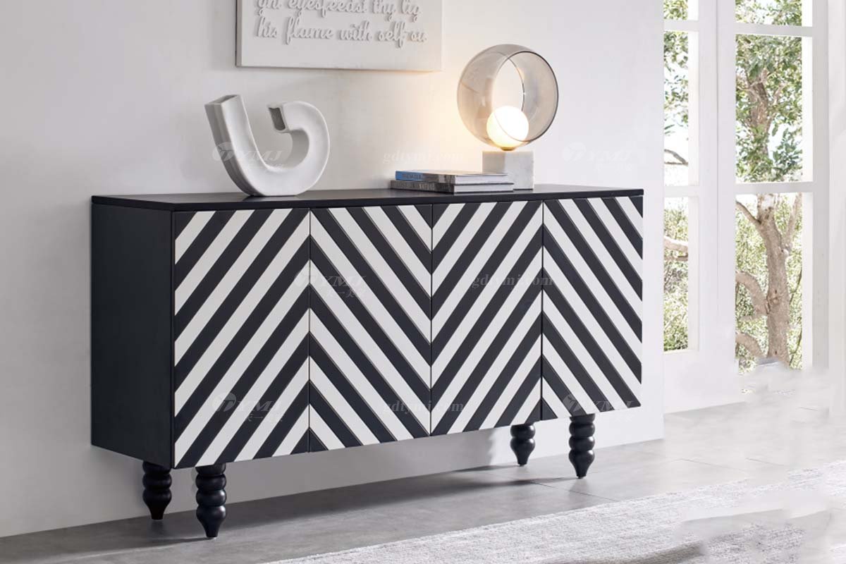 極簡風格家具高端別墅會所大宅時尚E0級環保黑白相間紋餐邊柜WD707餐邊柜場景