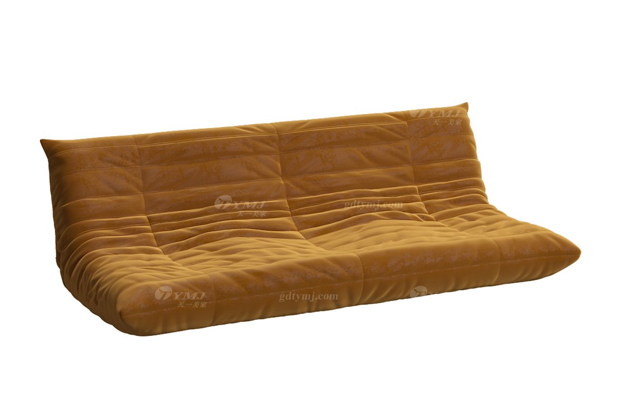 極簡(jiǎn)風(fēng)格家具高端別墅會(huì)所大宅簡(jiǎn)約環(huán)保布藝橙色懶人毛毛蟲四位沙發(fā)