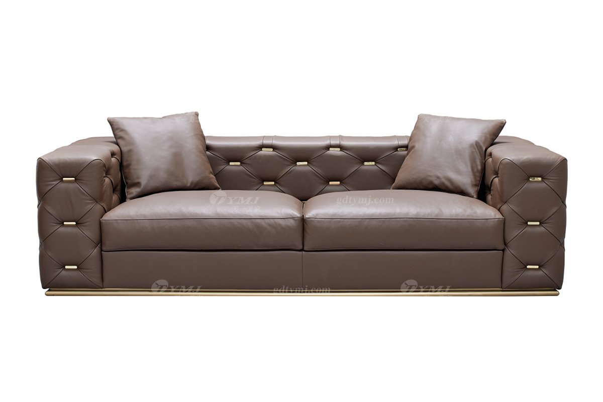 極簡(jiǎn)風(fēng)格家具高端別墅會(huì)所大宅舒適簡(jiǎn)約進(jìn)口實(shí)木半皮軟包棕色四位沙發(fā)