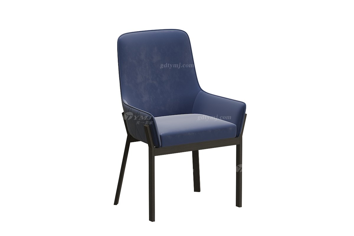 極簡風(fēng)格家具高端別墅會所大宅舒適簡約不銹鋼+藍色超纖餐椅