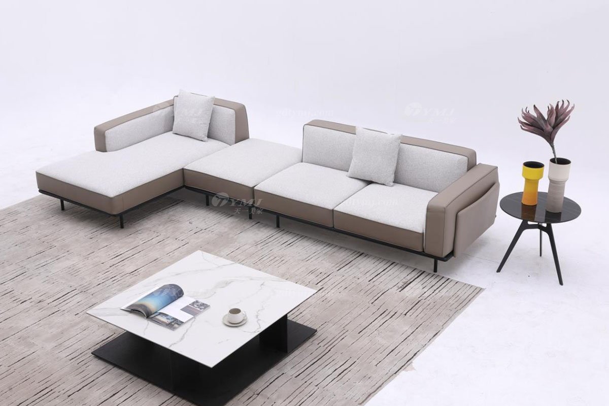 意式極簡風格家具高端別墅會所大宅時尚簡約實木灰色布藝組合沙發F9622組合沙發