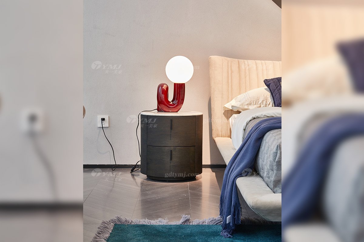 意式極簡風(fēng)格家具高端別墅會所大宅時尚簡約橡木色+大理石床頭柜BRK21002床頭柜場景