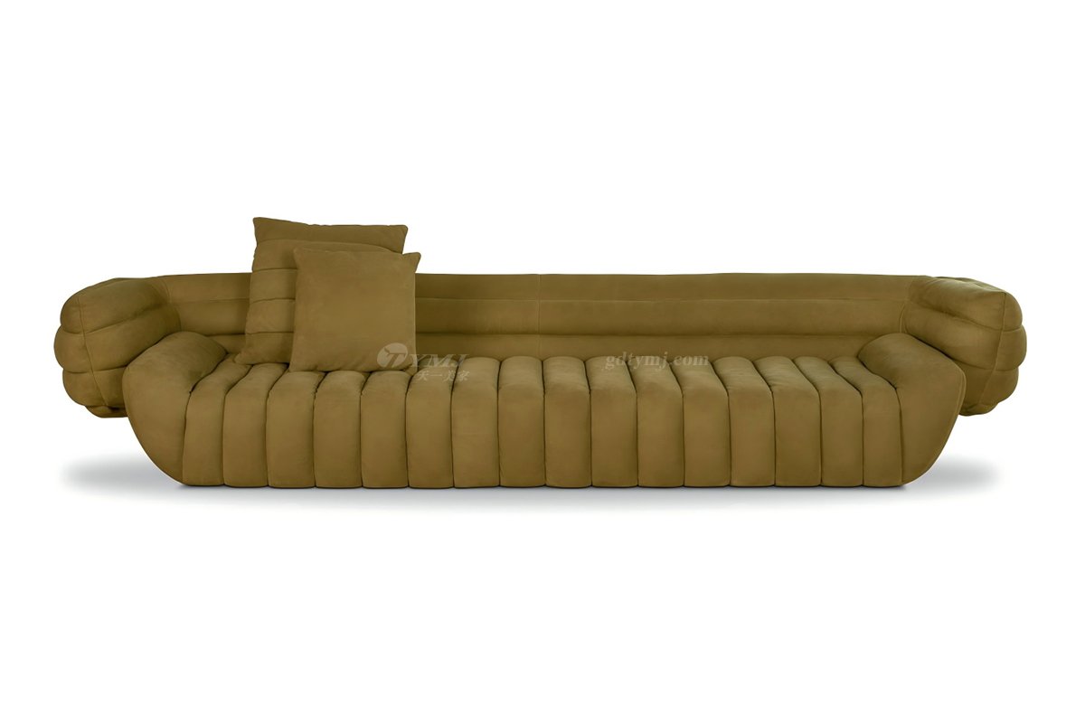 時尚高端意式極簡家具別墅家用豪宅黃色磨砂皮四位沙發