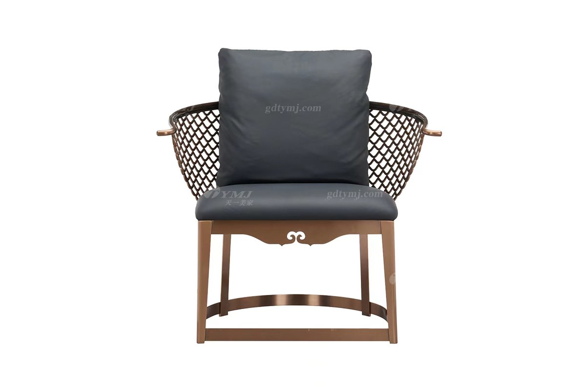 時(shí)尚高端意式極簡家具別墅家用不銹鋼拉絲玫瑰棕茶椅