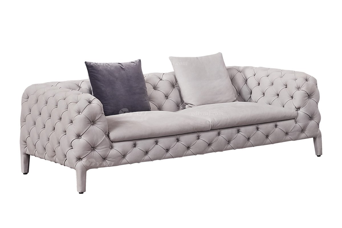 時(shí)尚高端現(xiàn)代極簡(jiǎn)家具別墅大宅大戶型舒適大氣灰色拉扣全皮二位沙發(fā)