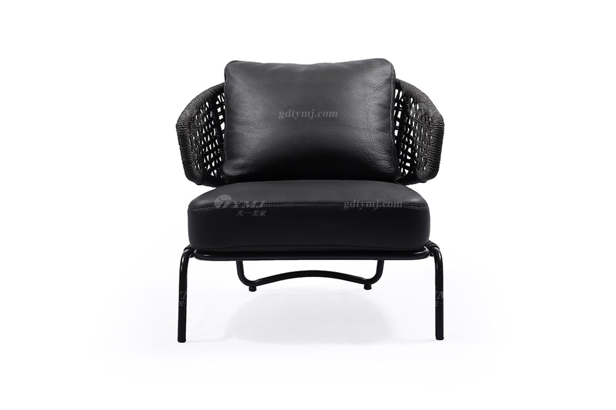 時尚高端現代簡約家具家用別墅舒適鐵藝+皮藝休閑椅