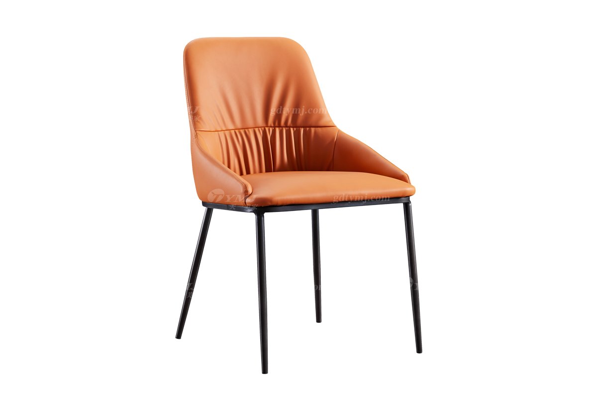 現代簡約家具高端別墅會所家用時尚網紅款橙色皮藝餐椅