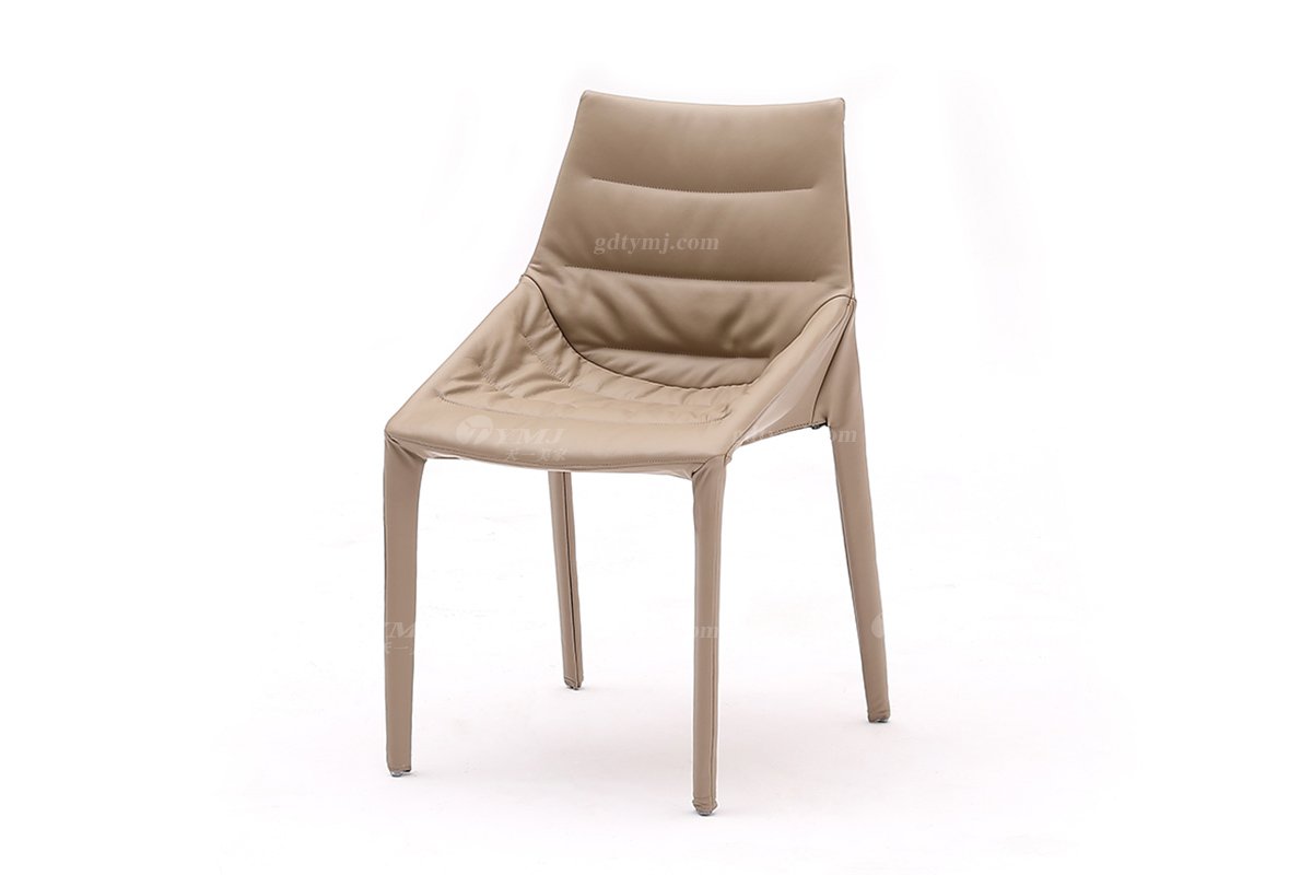  現代簡約家具高端別墅會所家用時尚卡其色皮藝餐椅5317-1