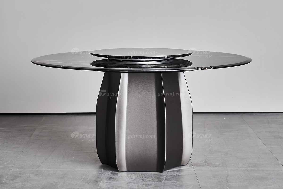  現代簡約家具高端別墅會所家用時尚勞倫黑金大理石圓餐桌1913場景