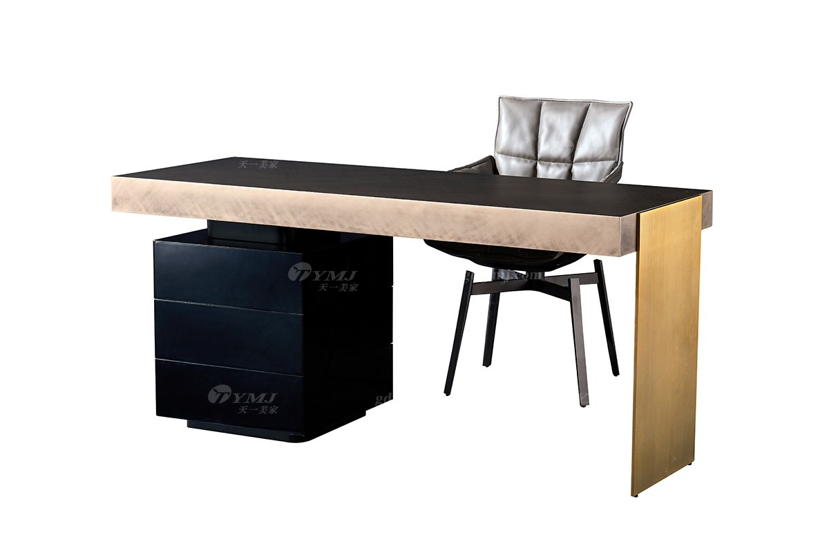  現代簡約家具高端別墅會所家用時尚高級玫瑰金金屬色書桌18005-1.6-1