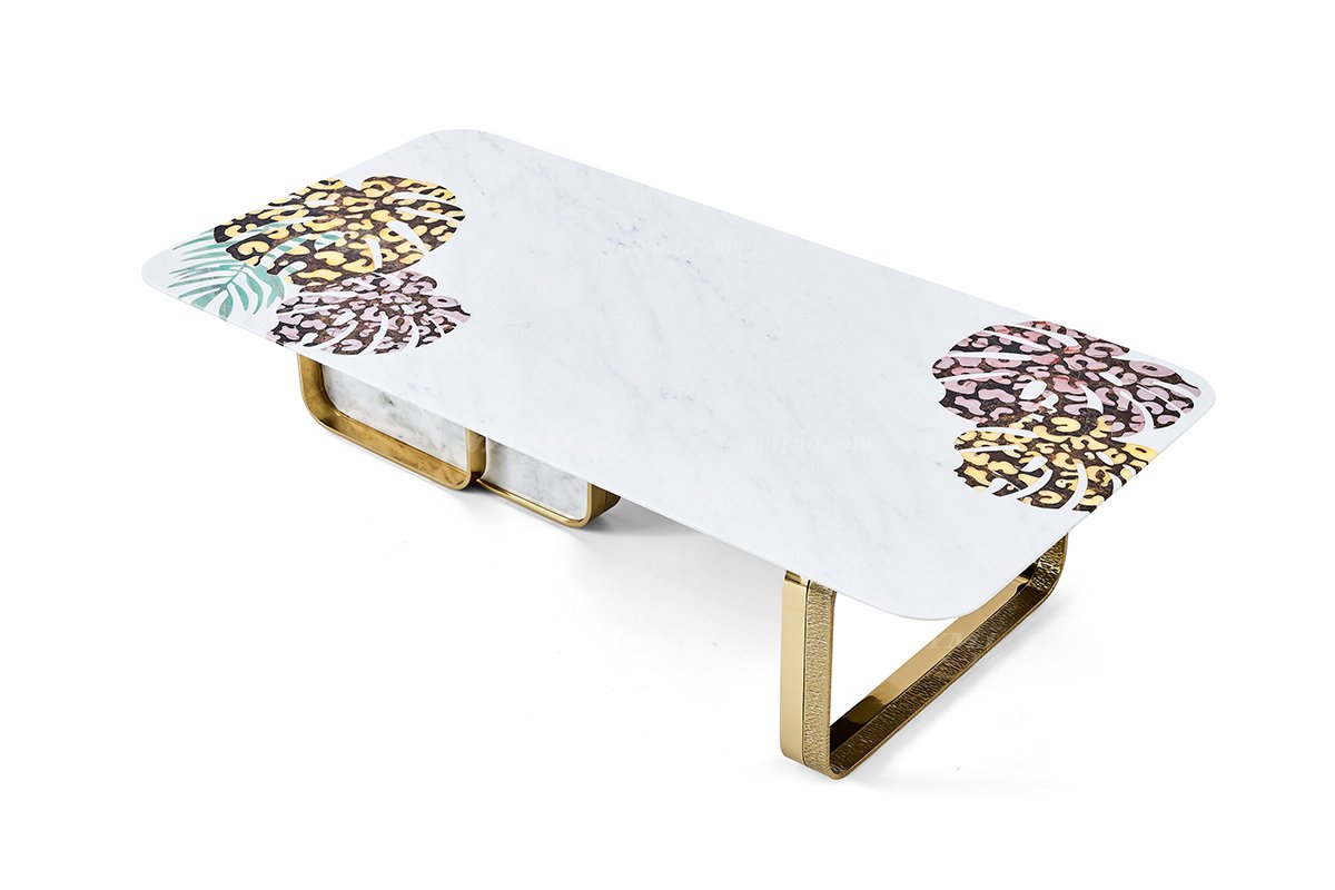 意式輕奢家具高端別墅會(huì)所家用時(shí)尚高級鈦金屬天然大理石長幾茶幾FB123H3（1）