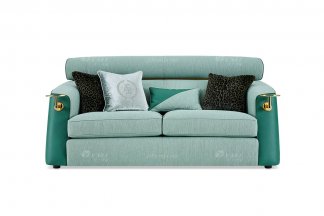 意式輕奢家具高端別墅會所家用時尚高級綠色皮布藝結合二位沙發三位沙發