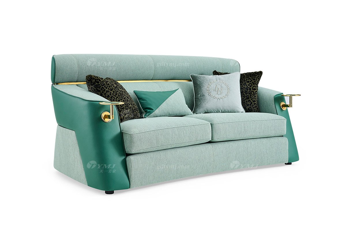 意式輕奢家具高端別墅會所家用時尚高級綠色皮布藝結合二位沙發三位沙發FB105SF2B-1