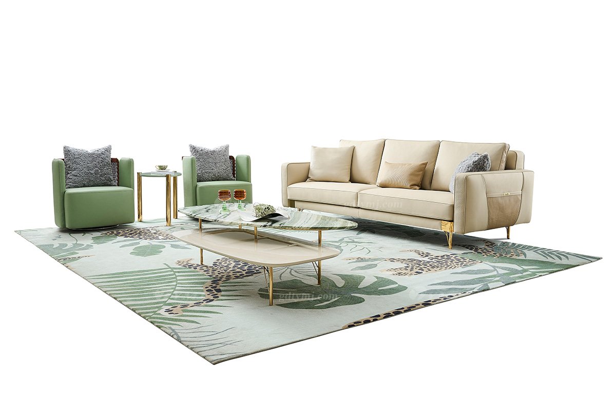 意式輕奢家具高端別墅會所家用時尚高級金屬腳灰色真皮三位沙發FB118SF3場景